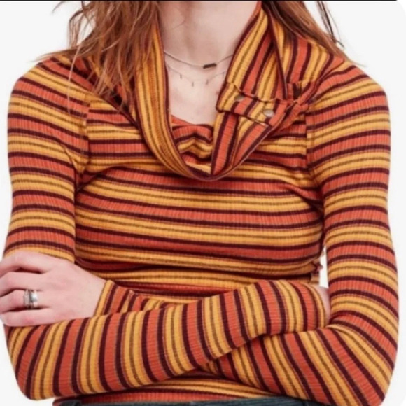 Free People Cape Cod Cowl-Neck Striped Thermal Long Sleeve Size Small - Picture 8 of 8